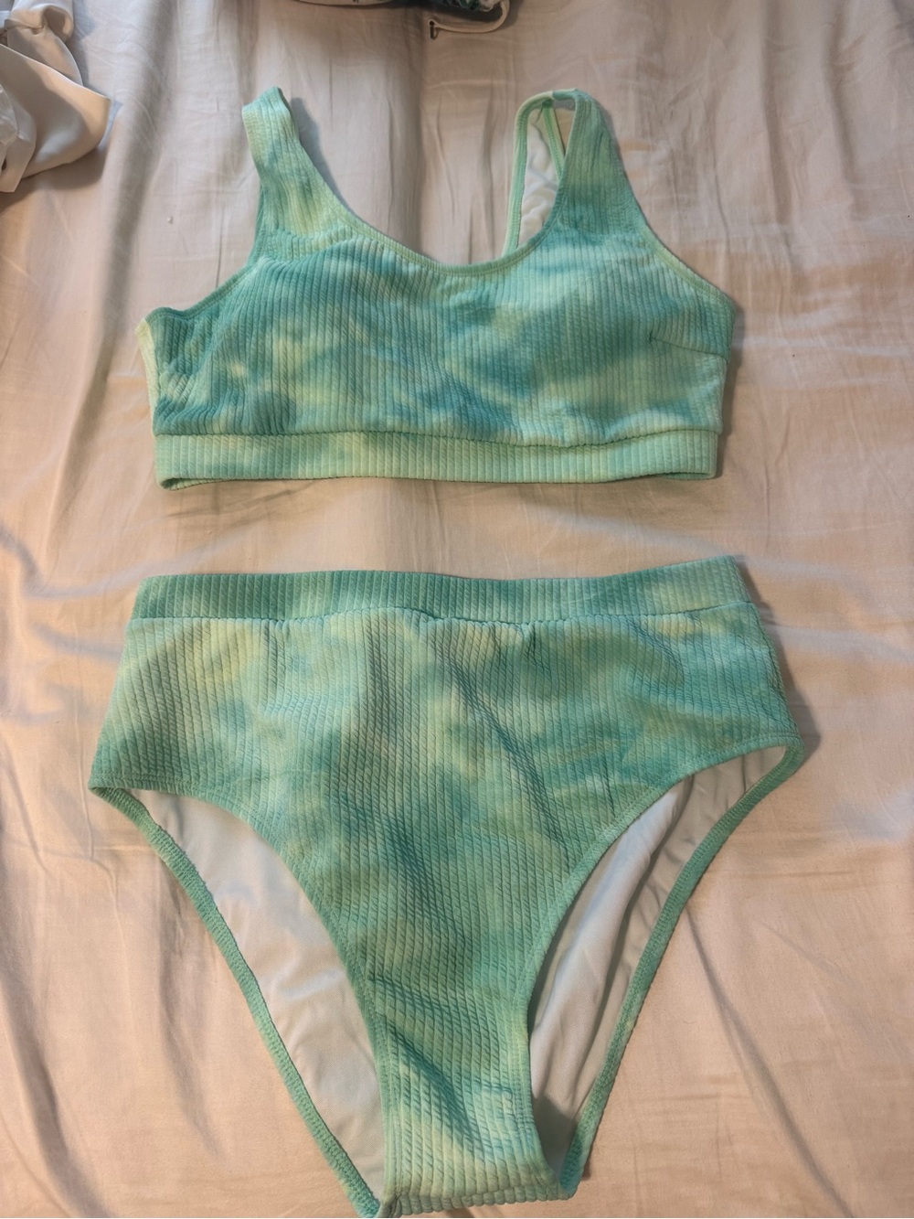 SHEIN Green Tie-Dye Ribbed High-Waist Bikini Set